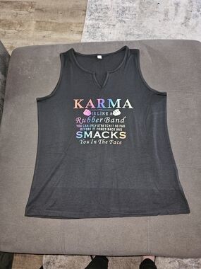 KARMA Rainbow Graphic Black Tank Top